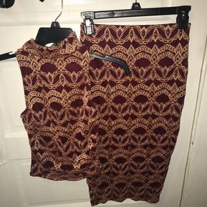 Red & Gold Crop Top & Skirt Two Piece Dress Set